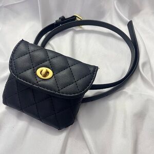 Quilted Mini Belt Bag Black & Gold Convertible